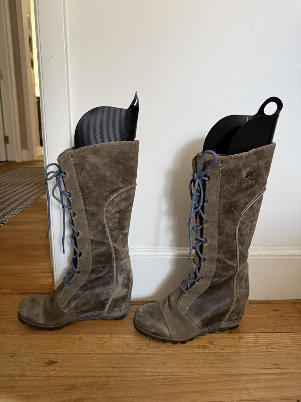 Sorel Cate the Great Tall Lace Up Winter Boots Grey Suede Size 10